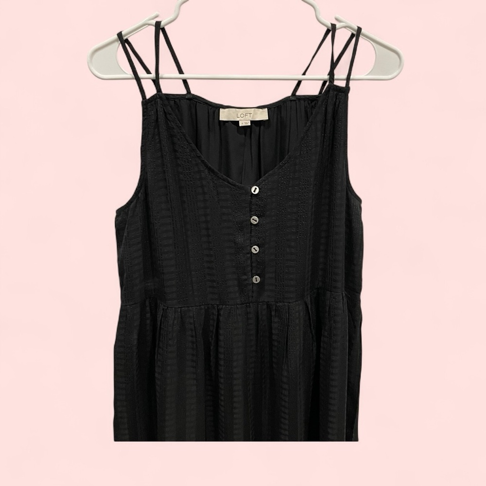 Loft boho whimsigoth black breezy strappy midi sundress flowy textured stripe